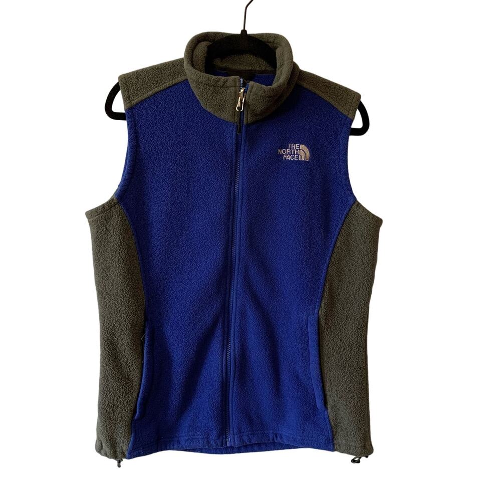 The North Face  Women's Full Zip Fleece Vest L Blue Gray Zip Pockets Warm